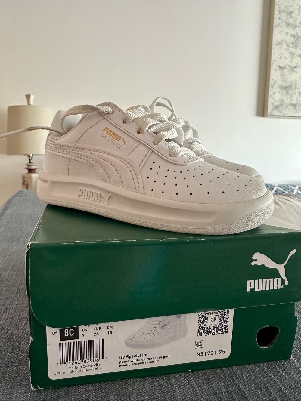 Puma Kids' GV Special II White Sneakers with Gold Logo